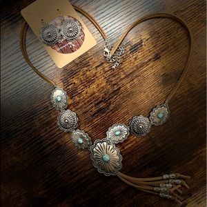 Tassel Concho Necklace & Earrings Set